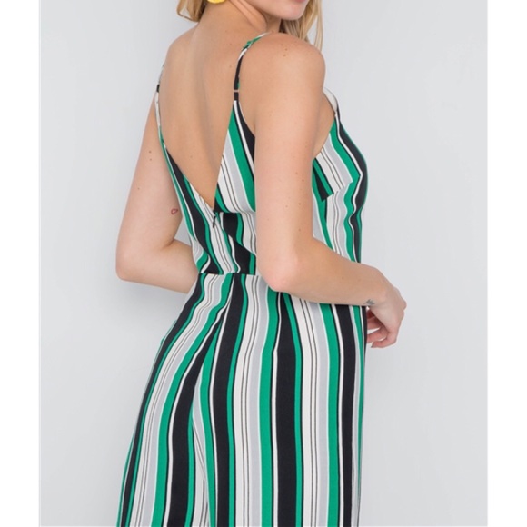 GREEN STRIPE CAMI WIDE LEG CAPRI JUMPSUIT - Picture 5 of 6